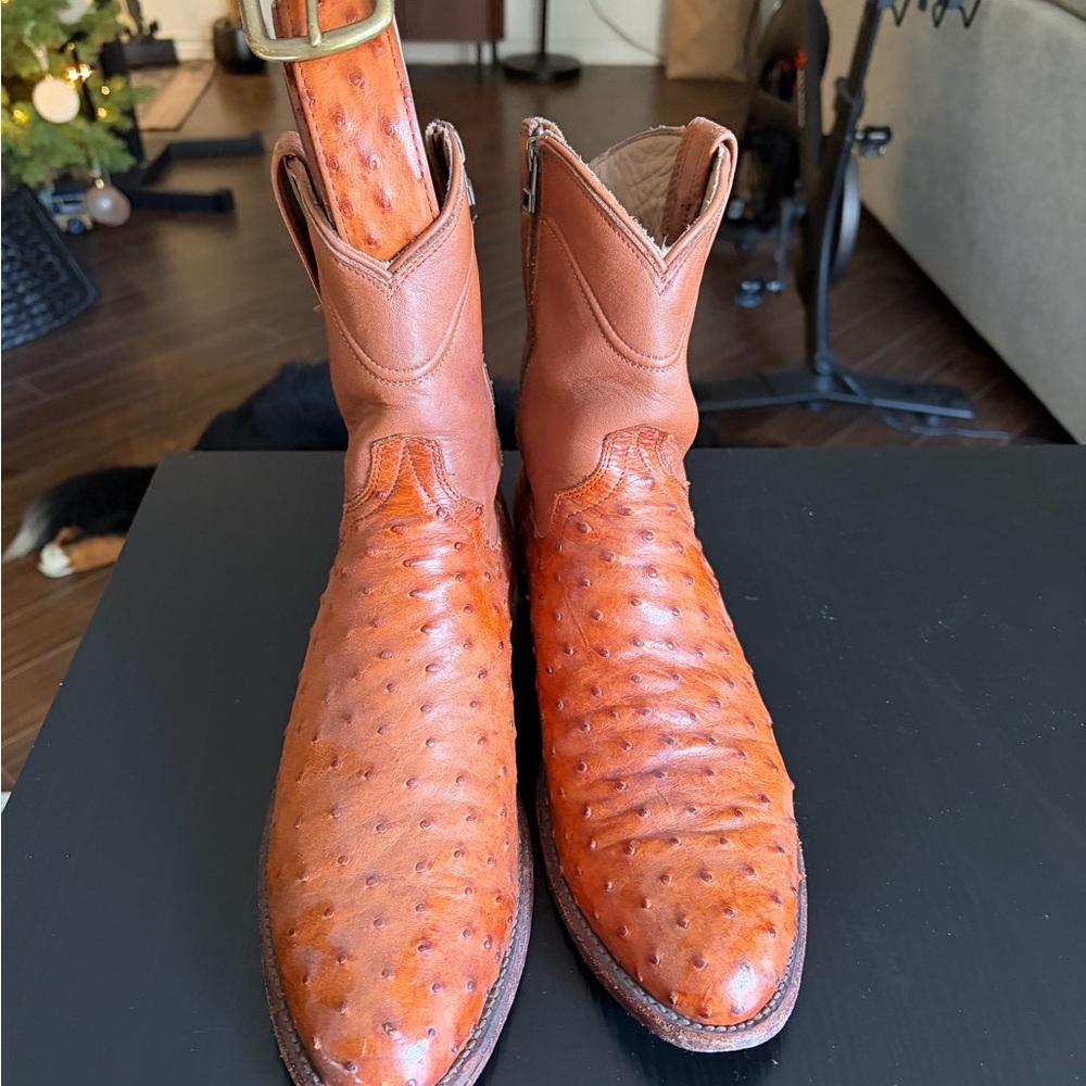 Men's Brown Leather Western Boots & Belt